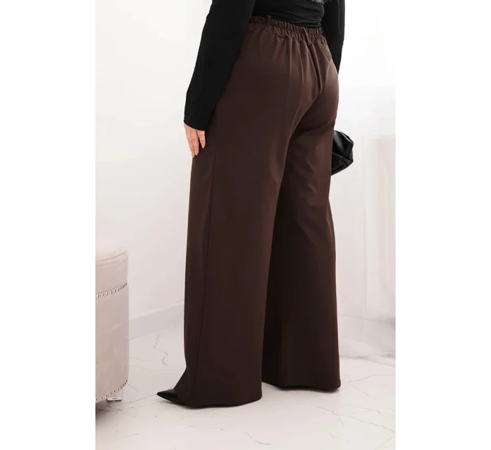 Dámské kalhoty Plus Size s širokou nohavicí a elastickým pasem hnědé Dámské kalhoty Plus Size s širokou nohavicí a elastickým pasem hnědé