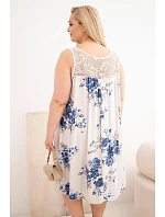 Dámské šaty Plus Size z viskózy s květinovým vzorem a krajkovým vrškem béžová