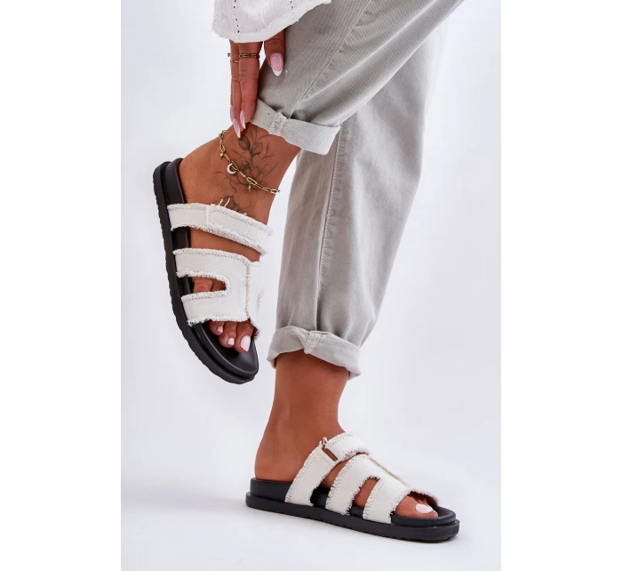 Damskie Klapki Materiałowe Na Rzep Białe Lamirose Damskie Klapki Materiałowe Na Rzep Białe Lamirose