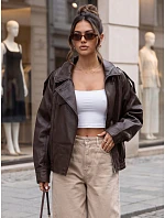 Dámska kožená bunda so stojáčikom, hnedá, FashionStreet TY5961 Dámska kožená bunda so stojáčikom, hnedá, FashionStreet TY5961