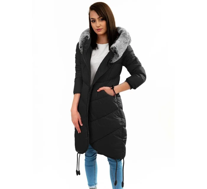 Černá dlouhá zimní bunda s kapucí model 21241716 - Libland