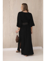 Mušelínové šaty s výšivkou v pase černý