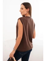 Dámsky viskózový sveter bez rukávov s vreckami a véčkovým výstrihom hnedej farby