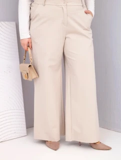 Dámske Plus veľkosť široké nohavice s vysokým pásom béžová