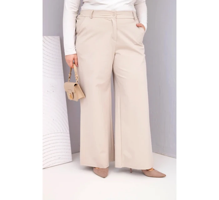 Dámske Plus veľkosť široké nohavice s vysokým pásom béžová