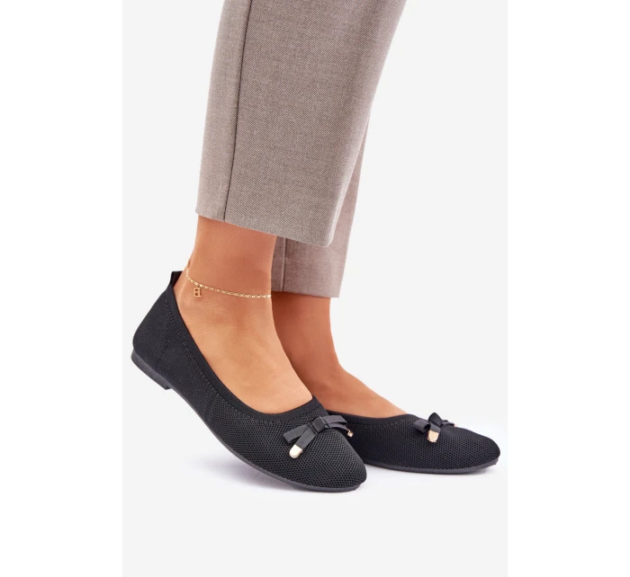 Siateczkowe Baleriny Z Kokardką Czarne Bianila Siateczkowe Baleriny Z Kokardką Czarne Bianila