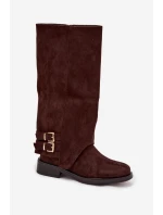 Ocieplane Kozaki Damskie Z Klamrami Czekoladowe Umbria