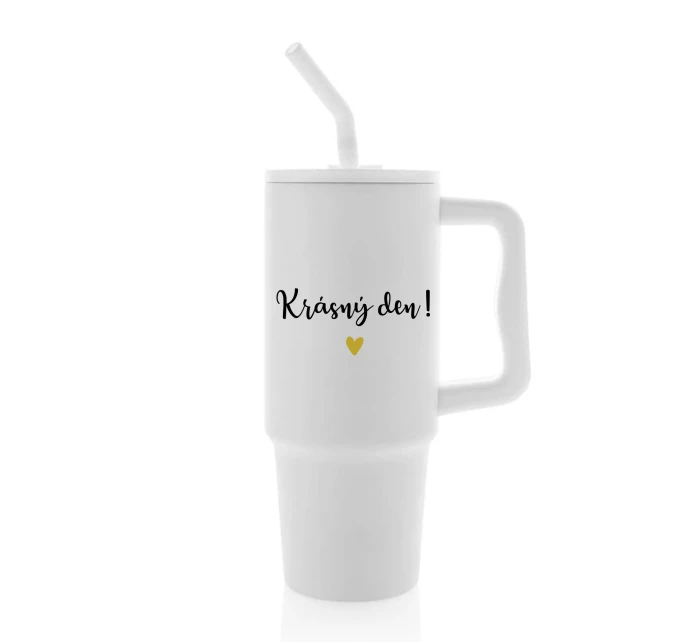 KRÁSNÝ DEN - bílý cestovní termohrnek 900 ml