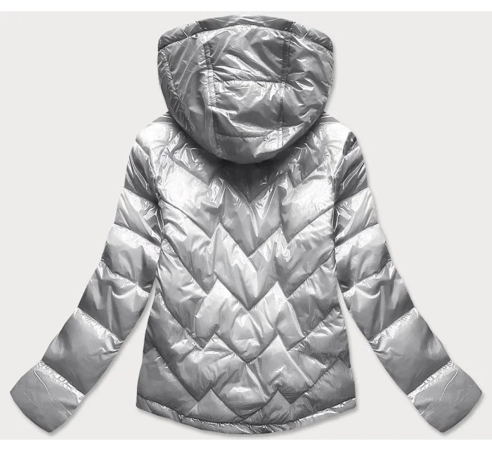 Stříbrná prošívaná dámská bunda s kapucí model 16146805 - S'WEST