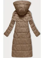 Tmavobéžová dámska prešívaná dlhá zimná bunda Libland (7767)