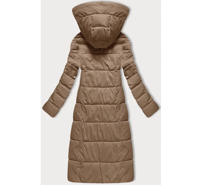 Tmavobéžová dámska prešívaná dlhá zimná bunda Libland (7767)