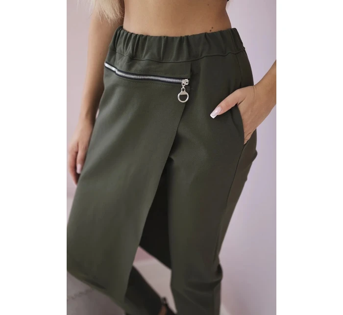 Punto Milano Zimné nohavice s ozdobným zipsom khaki Punto Milano Zimné nohavice s ozdobným zipsom khaki