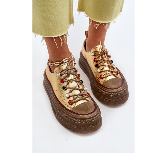 Damskie Trampki Na Platformie GOE NN2N4055 Złote Damskie Trampki Na Platformie GOE NN2N4055 Złote