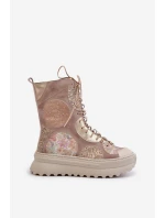 Skórzane Zamszowe Botki Na Platformie Ocieplane Maciejka 06565-04 Beżowe