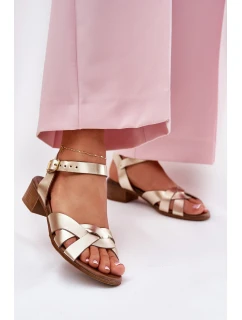 Skórzane Sandały Na Delikatnym Obcasie Zazoo 40372 Złote