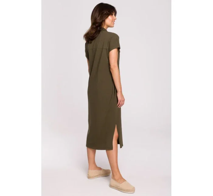 B222 Safari šaty s vreckami a chlopňou - khaki