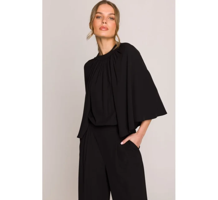 Kombinéza s širokými rukávy a zády černá model 20966199 - STYLOVE