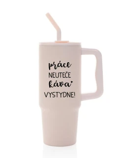PRÁCE NEUTEČE, KÁVA VYSTYDNE! - růžový cestovní termohrnek 900 ml