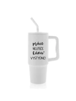PRÁCE NEUTEČE, KÁVA VYSTYDNE! - bílý cestovní termohrnek 900 ml