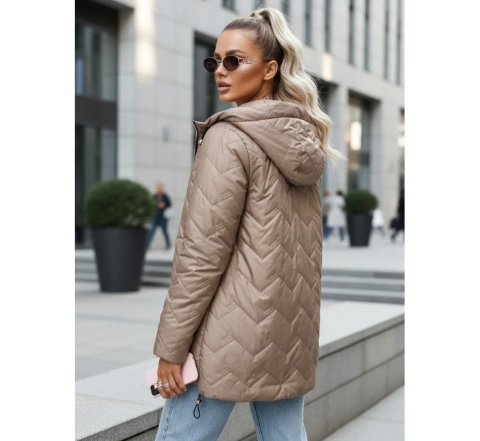 Dámska prechodná prešívaná bunda s kapucňou béžová FashionStreet TY5609