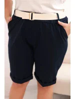 Dámske Plus veľkosť bavlnené šortky s opaskom tmavomodrá