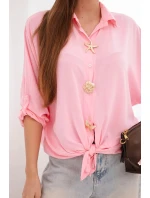 Dámska košeľa s viskózou, ozdobnými gombíkmi a golierom candy pink