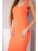 Dámske viskózové rebrované šaty bez ramienok oranžové