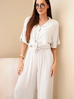 Dámský viskózový model 22185755 komplet se širokými kalhotami béžový - K-Fashion