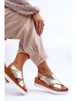 Skórzane Sandały Na Koturnie Złote Morgan Skórzane Sandały Na Koturnie Złote Morgan