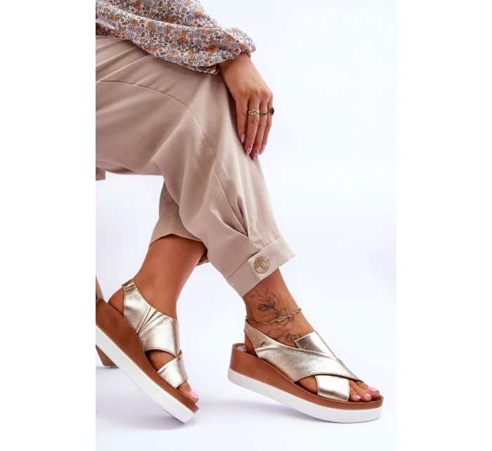 Skórzane Sandały Na Koturnie Złote Morgan Skórzane Sandały Na Koturnie Złote Morgan