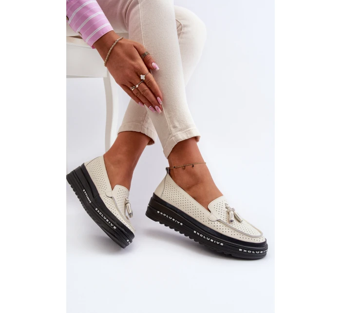 Dámské kožené mokasíny na platformě béžové model 21656089 - EVENTO