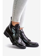 Lakierowane Botki Na Zamek Ocieplane Płaski Obcas S.Barski HY42-717 Czarne