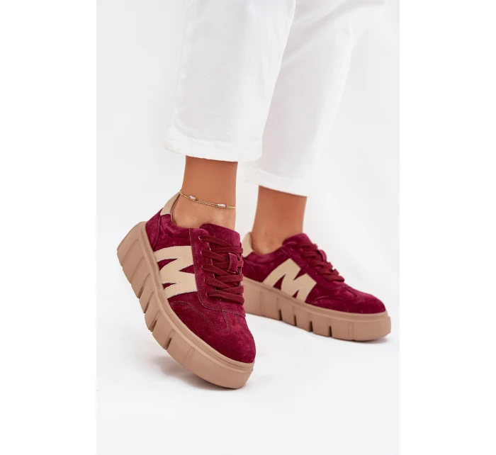 Semišové Dámské Tenisky Na Platformě model 21704994 Bordové - VINCEZA