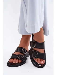 Kožené dámské pantofle s přezkami Vinceza 62304 Černé