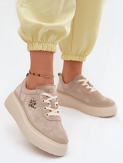 Kožené semišové dámské polobotky model 22133412 béžové - VINCEZA