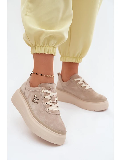 Kožené semišové dámské polobotky Vinceza 41523 béžové