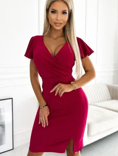 479-4 Šaty NINA s obálkovým výstrihom, rukávmi a opaskom - FUXY