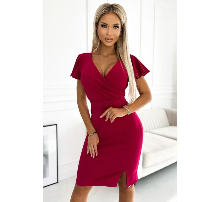 479-4 Šaty NINA s obálkovým výstrihom, rukávmi a opaskom - FUXY 479-4 Šaty NINA s obálkovým výstrihom, rukávmi a opaskom - FUXY