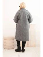 Dámsky kabát s vlnou a veľkým golierom v šedej farbe Dámsky kabát s vlnou a veľkým golierom v šedej farbe