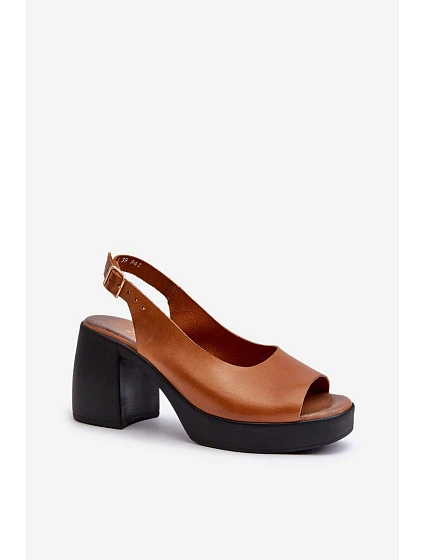 Kožené Sandály Na Podpatku Hnědé model 21659245 - Zazoo