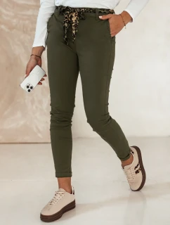 Dámske džínsové nohavice CHARMYOU s opaskom olivové FashionStreet UY2270