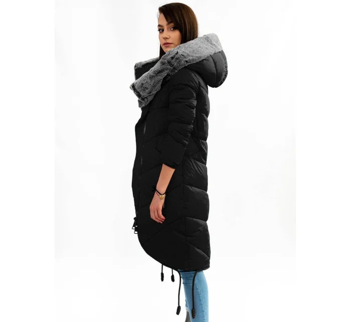 Černá dlouhá zimní bunda s kapucí model 21241716 - Libland