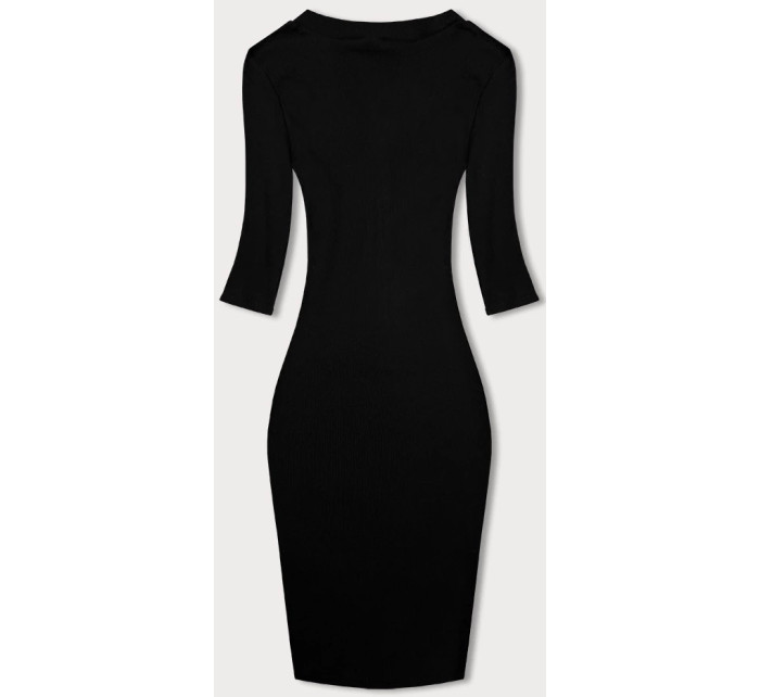 Čierne dámske rebrované priliehavé šaty (5579)