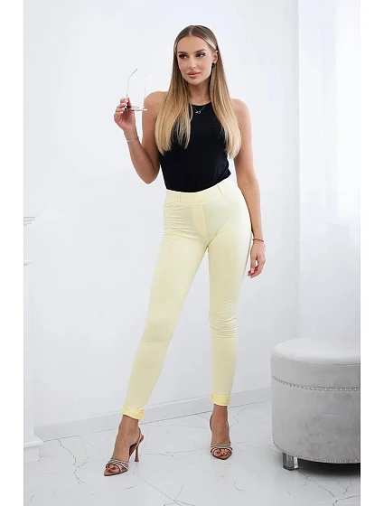 Bavlněné kalhoty se zirkony na  žlutý model 20592396 - K-Fashion