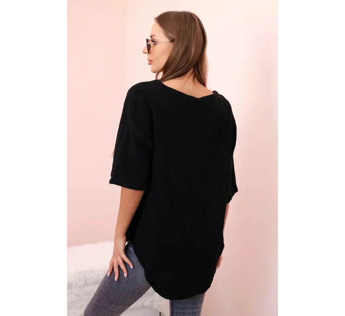 Dámska mušelínová košeľa s gombíkom čierna