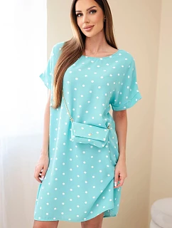 Dámské šaty s puntíky, s krátkým rukávem a kabelkou mentolová