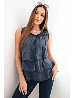 Dámská bavlněná halenka model 22147996 střihu s volány bez rukávů tmavě modrá - K-Fashion