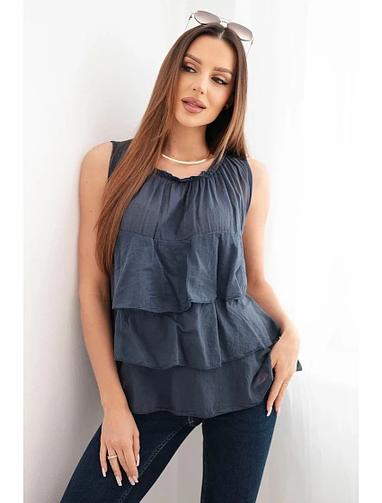 Dámská bavlněná halenka model 22147996 střihu s volány bez rukávů tmavě modrá - K-Fashion