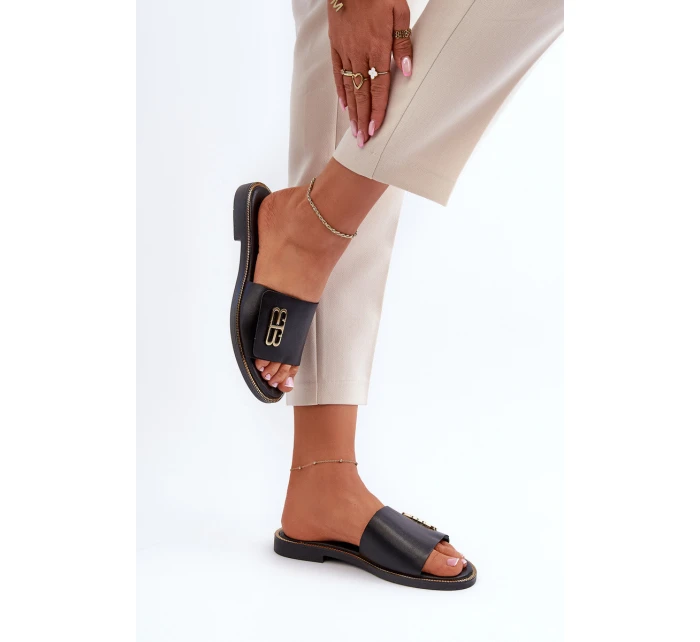 Zazoo 40384 Eleganckie Skórzane Klapki Damskie Czarne