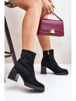 Ocieplane Botki Damskie Na Słupku Ze Zdobieniem D&A MR880-130 Czarne